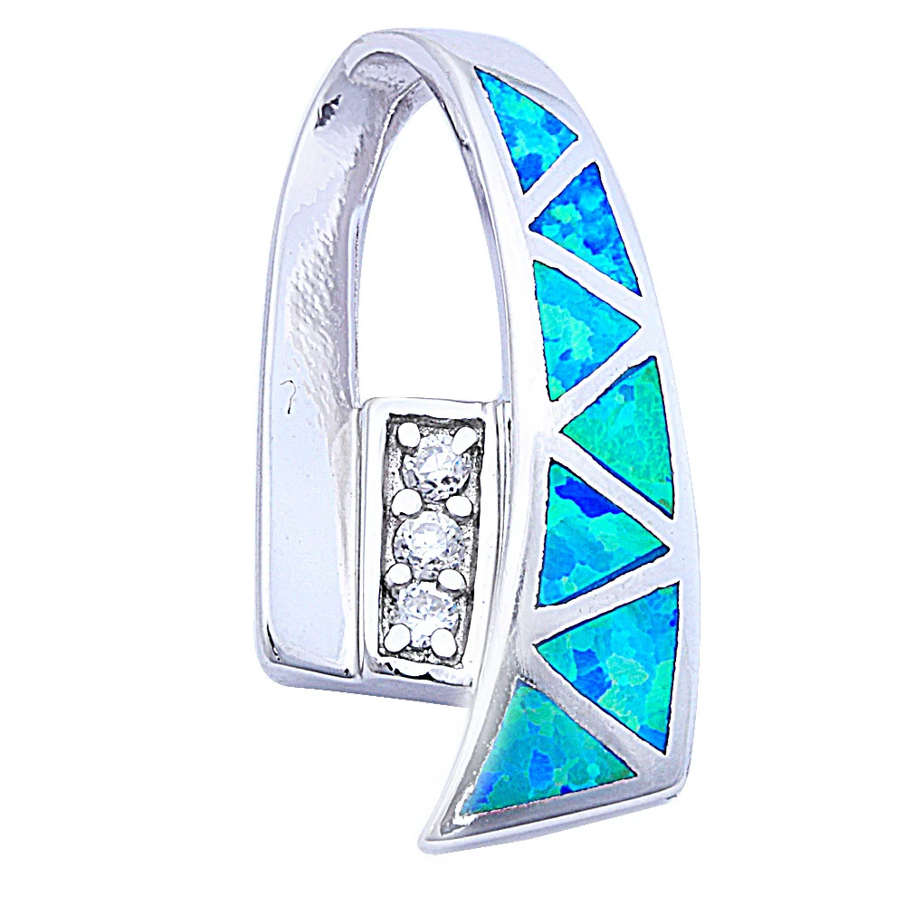 <span>CLOSEOUT! </span>Blue Fire Opal & Cz New .925 Sterling Silver Pendant 1" long