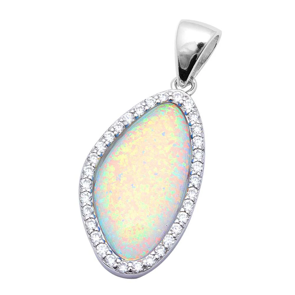 <span>CLOSEOUT!</span> Beautiful White Fire Opal & Cubic Zirconia .925 Sterling Silver Pendant