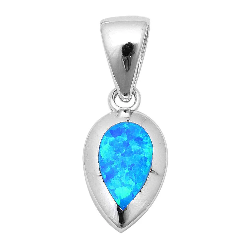 <span>CLOSEOUT!</span> Pear Shape Blue Opal .925 Sterling Silver Pendant