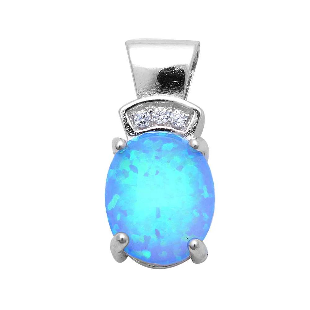 <span>CLOSEOUT! </span>Blue Opal & Cubic Zirconia .925 Sterling Silver Pendant