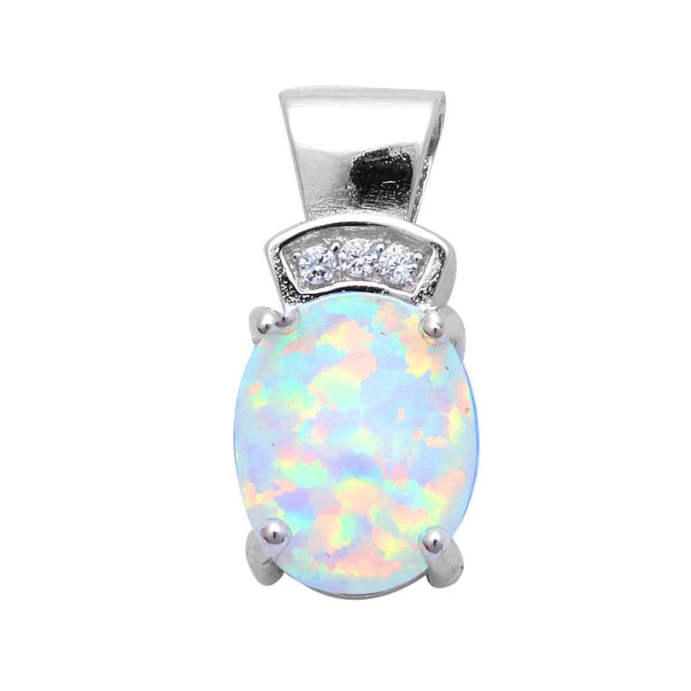 <span>CLOSEOUT! </span>White Fire Opal & Cubic Zirconia .925 Sterling Silver Pendant