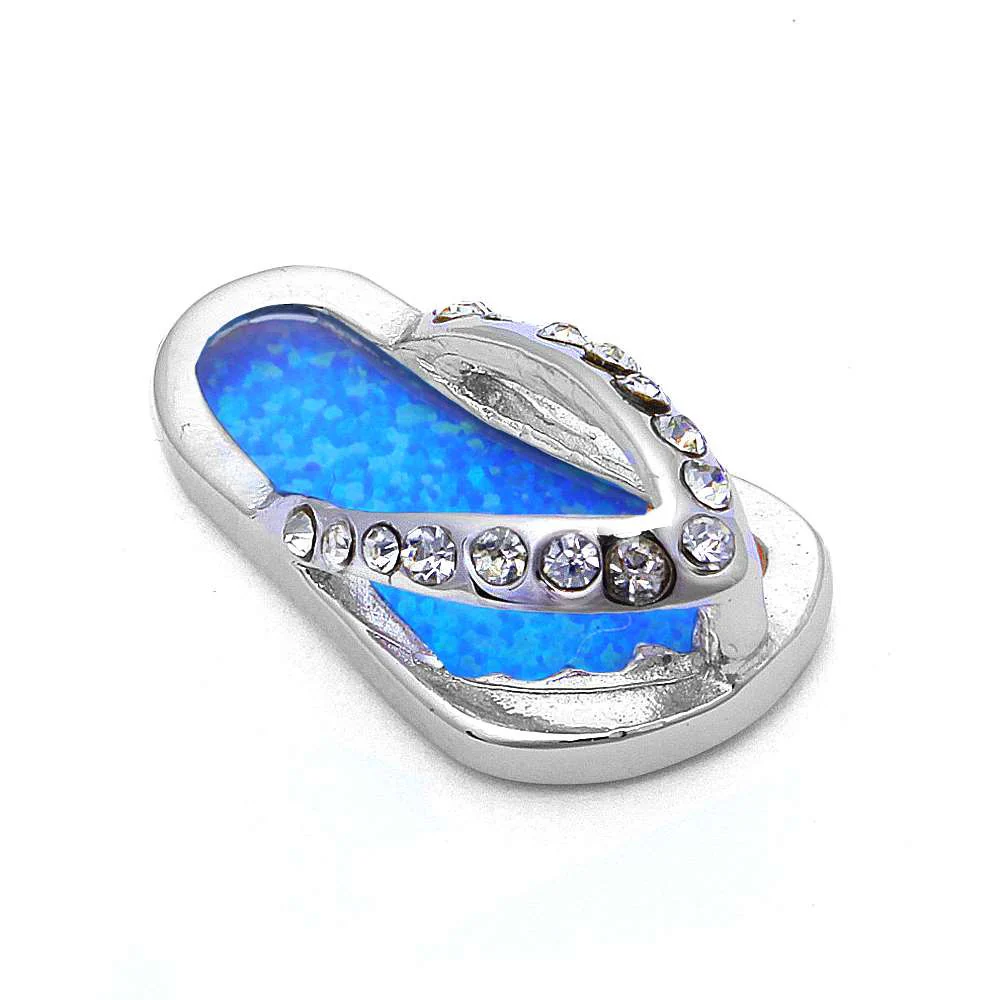<span>CLOSEOUT! </span>Blue Opal & Cz Beach Sandal .925 Sterling Silver Pendant