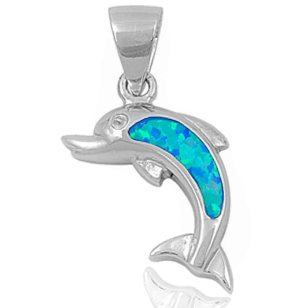 <span>CLOSEOUT! </span>Blue Opal Fish .925 Sterling Silver Pendant