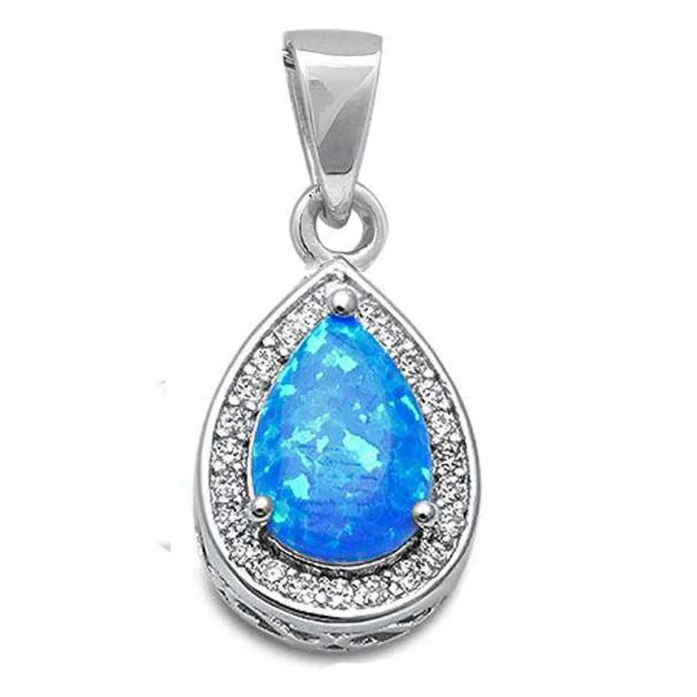 Blue Opal Pear Shape Drop .925 Sterling Silver Pendant