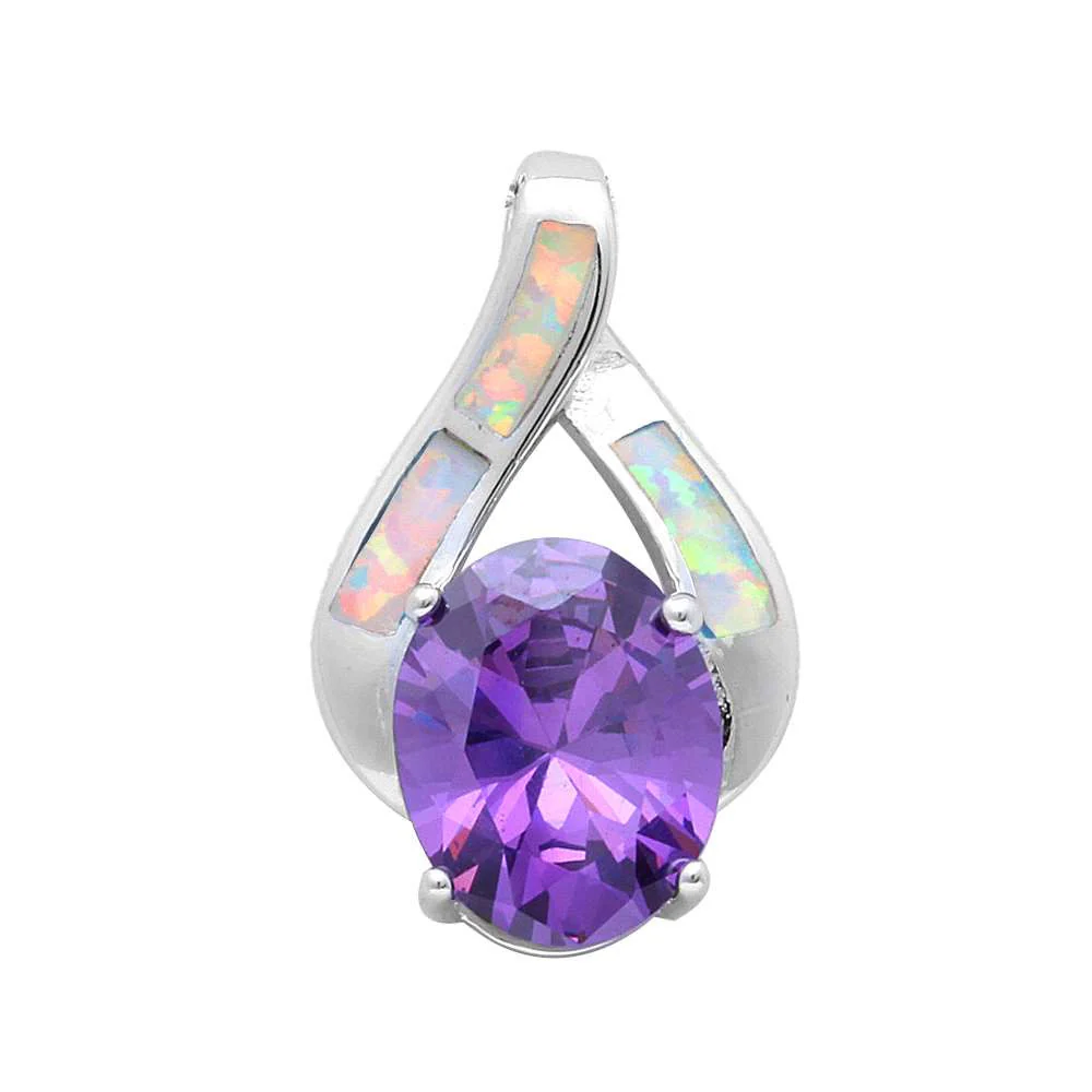<span>CLOSEOUT! </span>White Opal & Amethyst Fashion .925 Sterling Silver Pendant