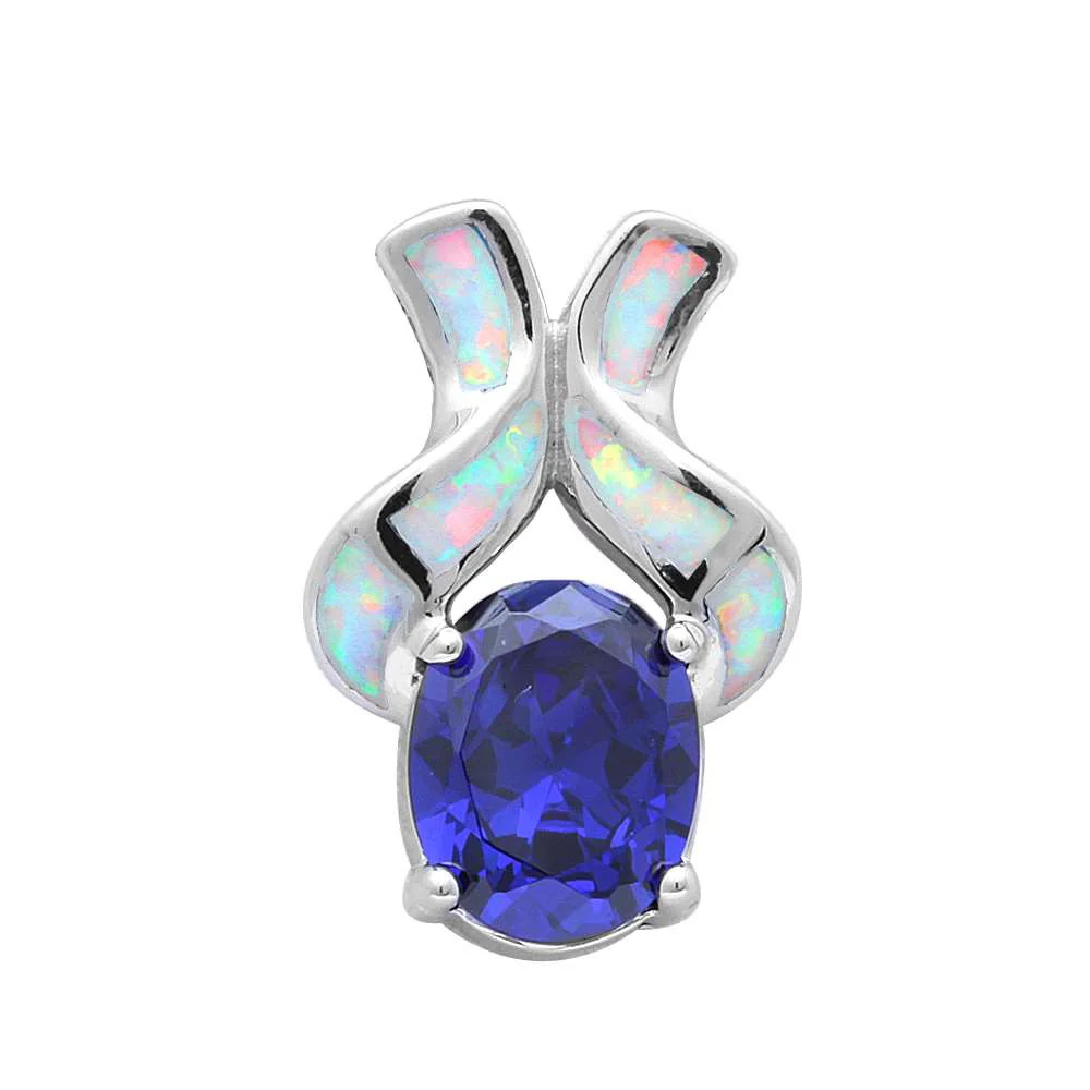 <span>CLOSEOUT! </span>White Opal & Tanzanite .925 Sterling Silver Pendant