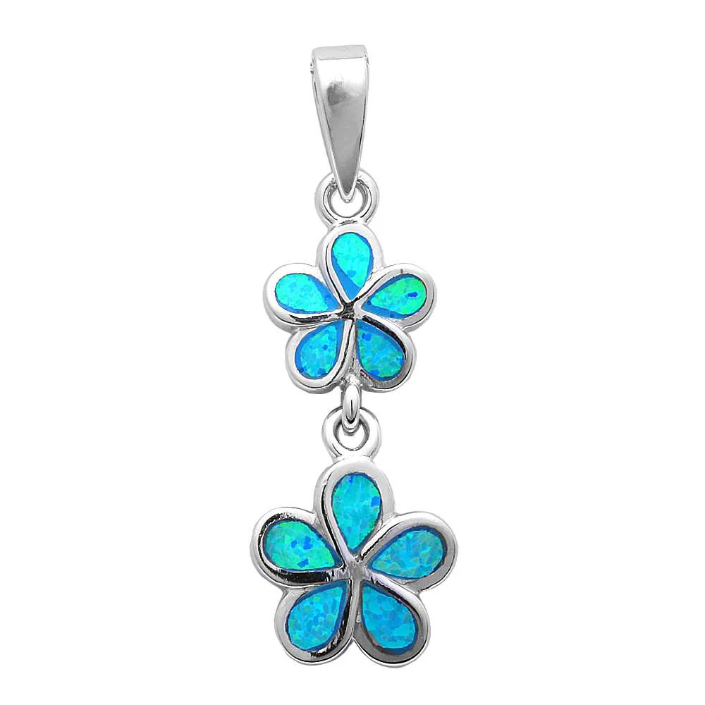 Blue Opal Plumeria .925 Sterling Silver Pendant