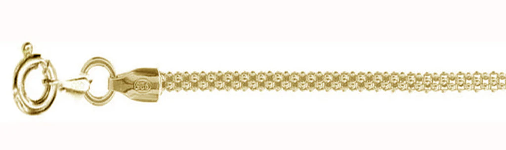 <span>CLOSEOUT 20% OFF! </span> 2.5MM Yellow Gold Plated Popcorn Chain Made in Italy .925 Sterling Silver Sizes 16-20" NEW