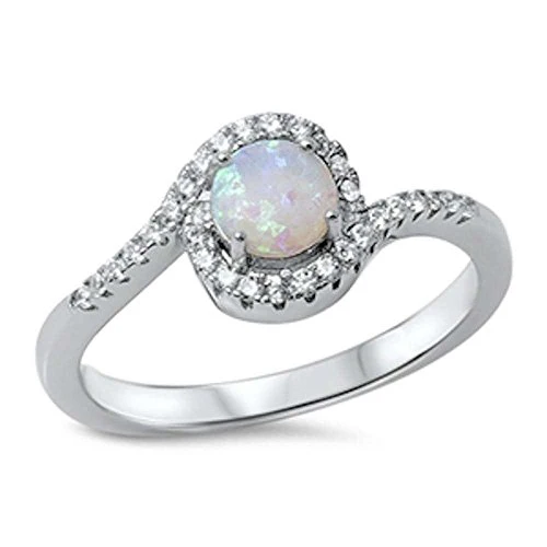 <span>CLOSEOUT!</span> Halo White Opal & Cubic Zirconia .925 Sterling Silver Ring