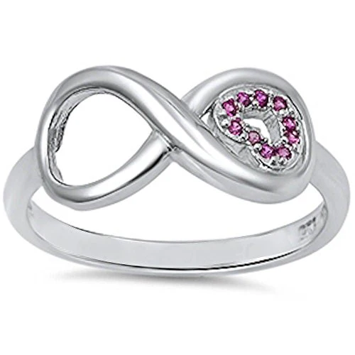 <span>CLOSEOUT!</span>Infinity Ring with Ruby CZ Stones .925 Sterling Silver