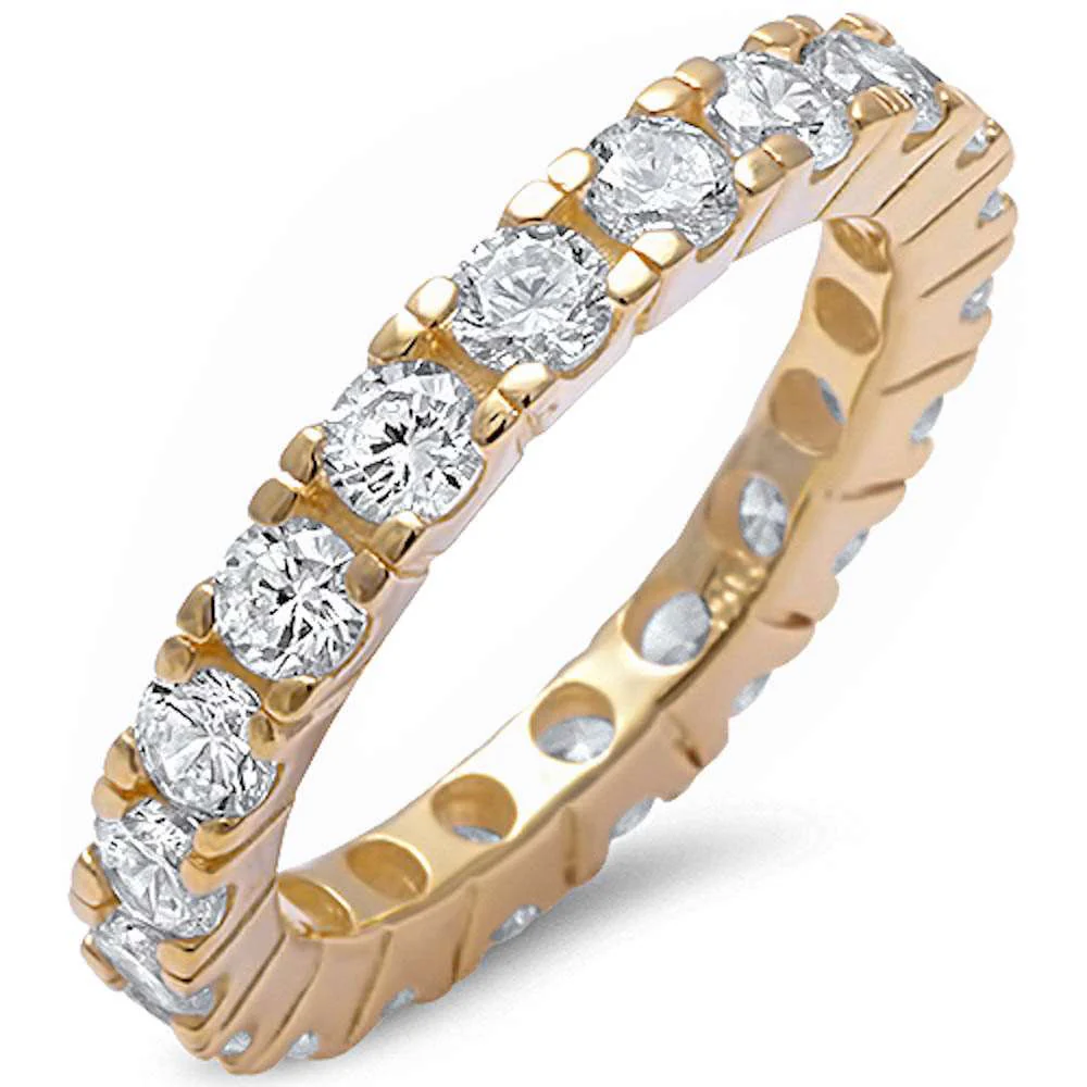 <span>CLOSEOUT! </span>4 Prong Yellow Gold Plated Cz Band .925 Sterling Silver Ring Sizes 5-10