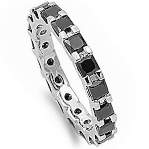 <span>CLOSEOUT!</span>Princess-cut Black Cz Eternity Wedding Band .925 Sterling Silver