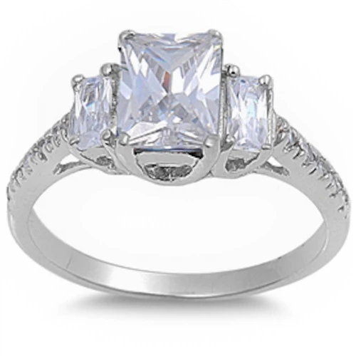 <span>CLOSEOUT! </span>Radiant Cut White Cz Engagement .925 Sterling Silver Ring Sizes 5-11