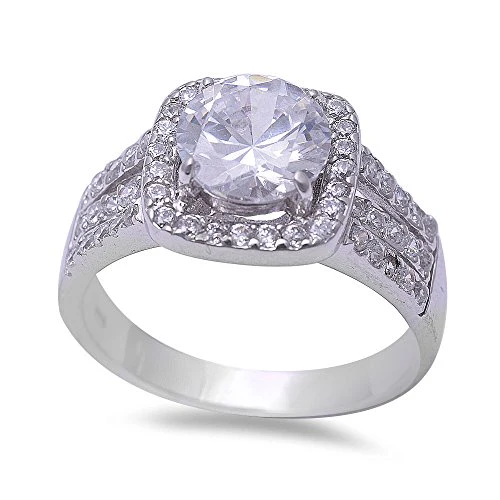 <span>CLOSEOUT! </span>Round Cz .925 Sterling Silver Halo Ring