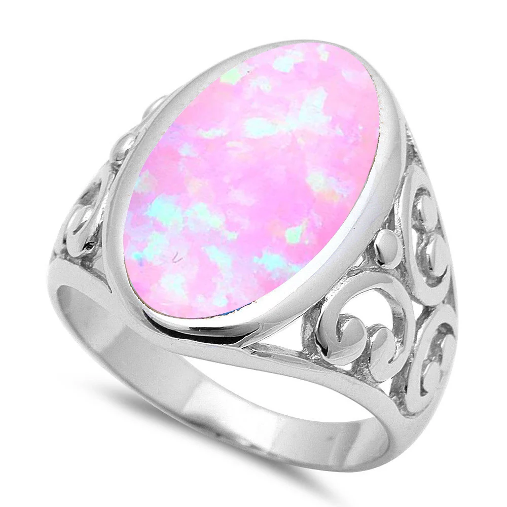 <span>CLOSEOUT!</span> Oval Pink Opal Filigree Ring .925 Sterling Silver