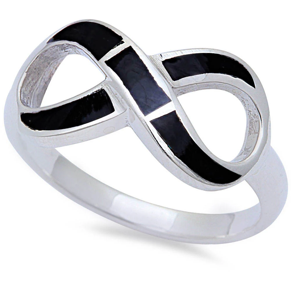 <span>CLOSEOUT!</span> .925 Sterling Silver Infinity Ring with Black Onyx