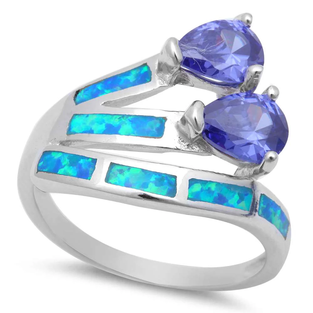 <span>CLOSEOUT!</span>Tanzanite & Blue Opal New Design .925 Sterling Silver Ring Sizes 6-9
