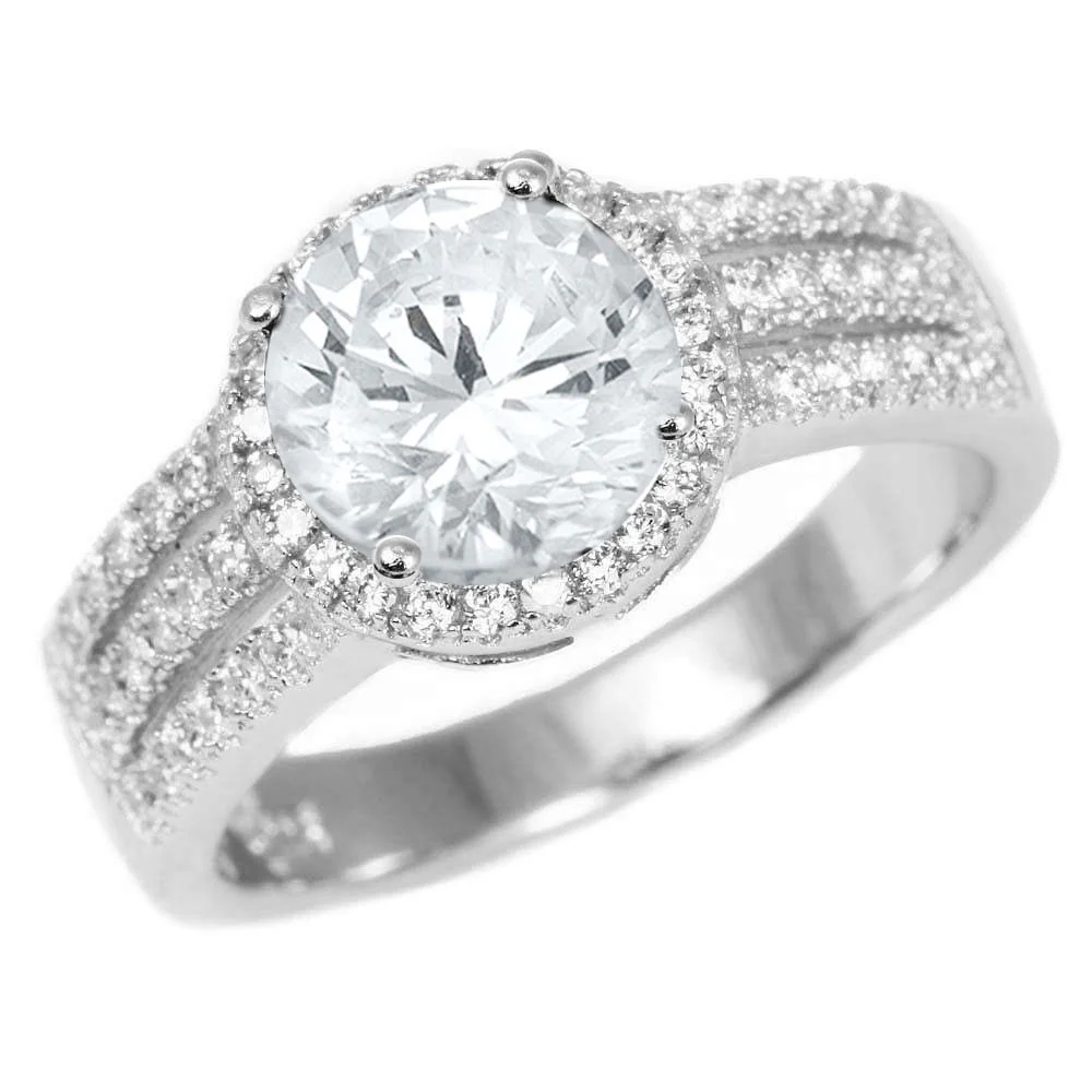 <span>CLOSEOUT! </span>Halo Round Cubic Zirconia .925 Sterling Silver Ring