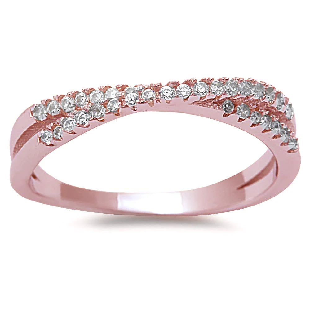 <span>CLOSEOUT!</span> Rose Gold Plated New Style Cubic Zirconia Infinity .925 Sterling Silver Ring