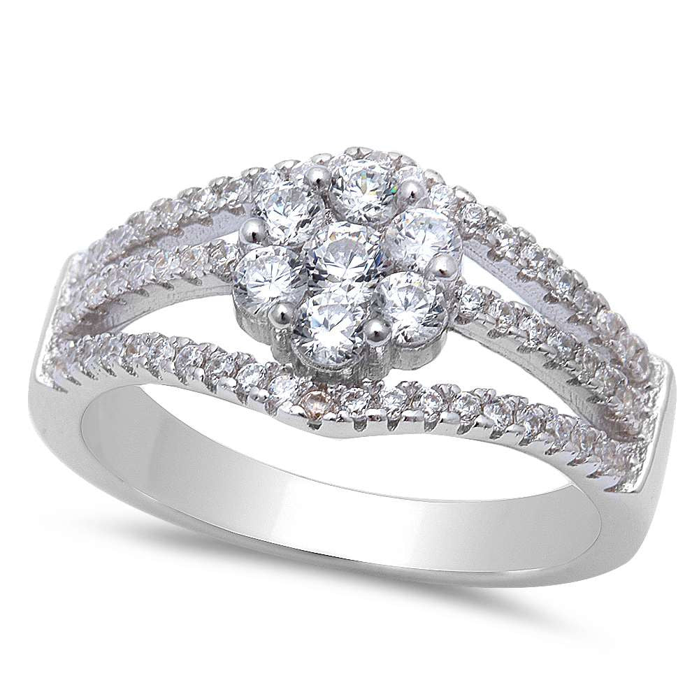 <span>CLOSEOUT!</span>New .50ct Cz Flower Fashion .925 Sterling Silver Ring