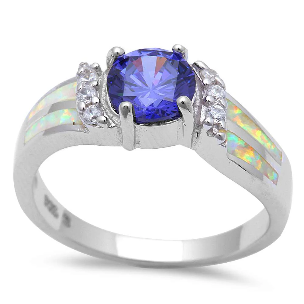 <span>CLOSEOUT! </span>Tanzanite, White Opal & Cubic Zirconia Fashion .925 Sterling Silver Ring Sizes 5-11