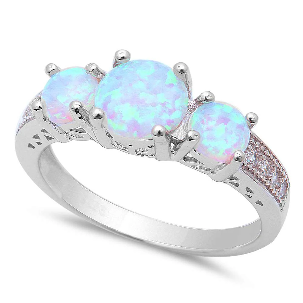 <span>CLOSEOUT!</span>New! 3 White Fire Opal & Cubic Zirconia .925 Sterling Silver Ring