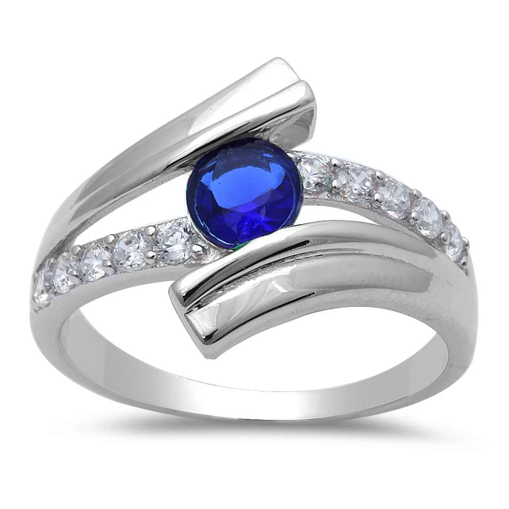 <span>CLOSEOUT!</span>Blue Sapphire & Cubic Zirconia .925 Sterling Silver Ring