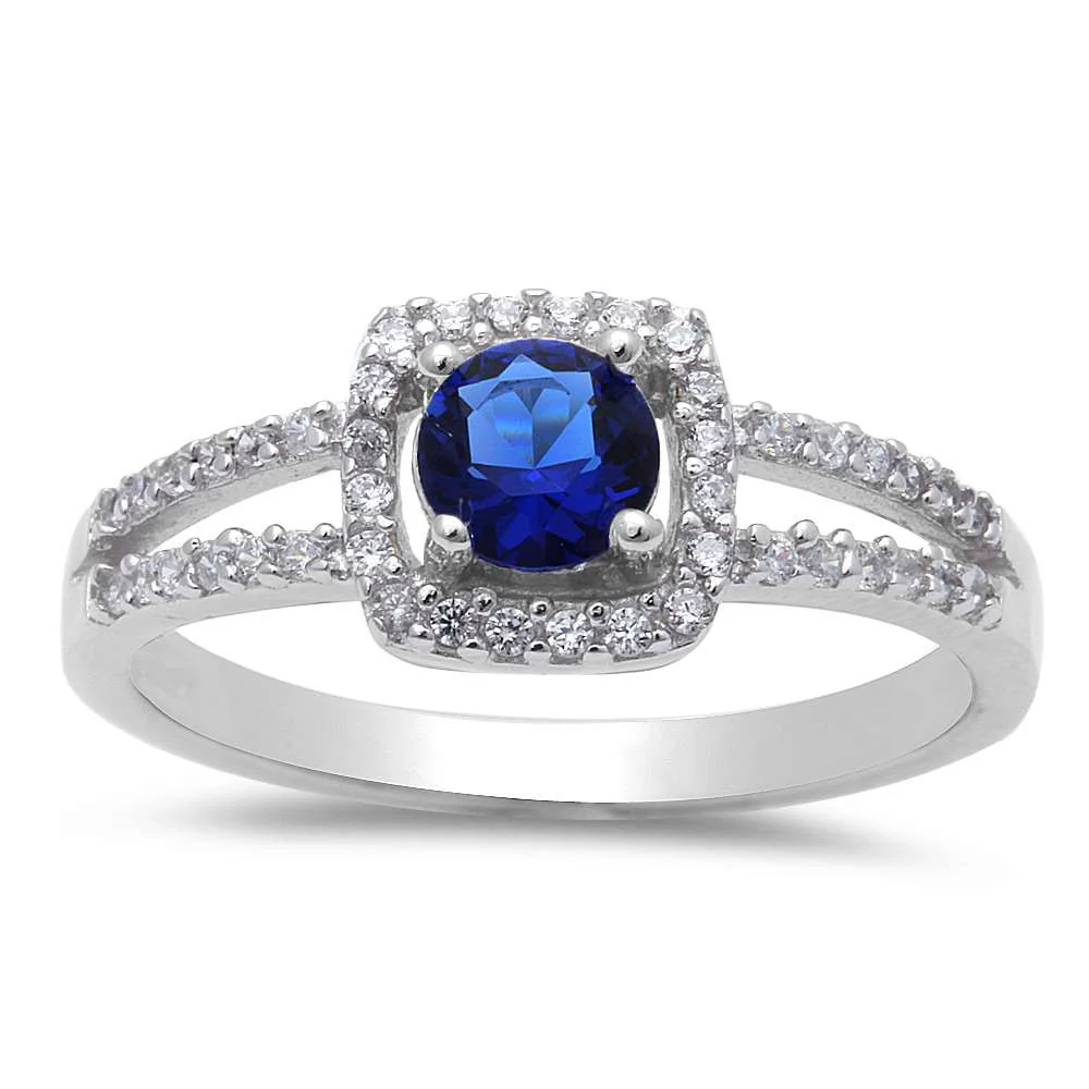 <span>CLOSEOUT!</span>  Cushion Shape Blue Sapphire Cubic Zirconia .925 Sterling Silver Ring