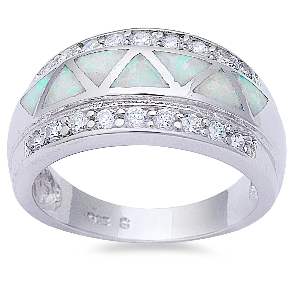 <span>CLOSEOUT!</span>White Opal & Cz High Fashion .925 Sterling Silver Ring