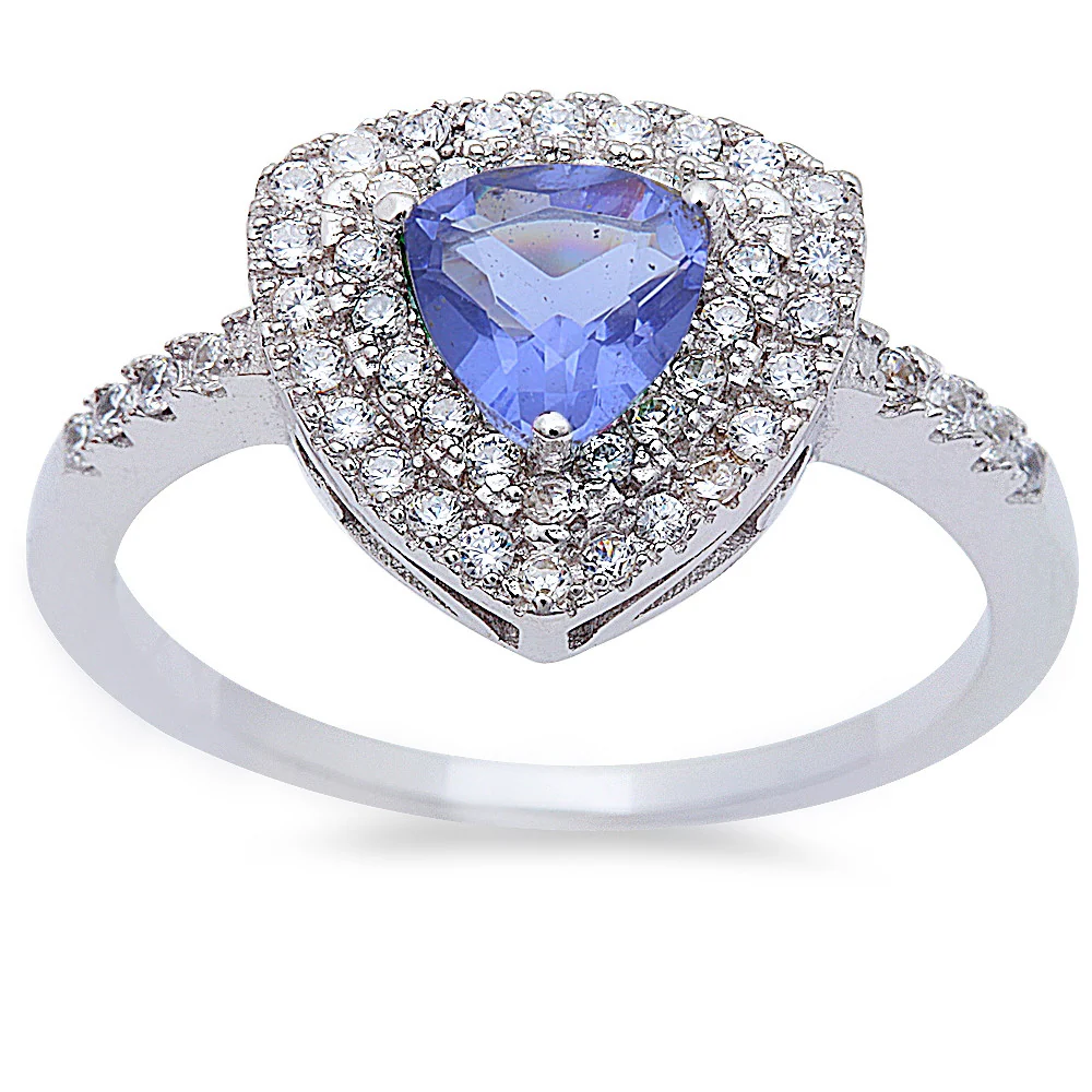 <span>CLOSEOUT!</span>Trillion Shape Tanzanite & Cz Fashion .925 Sterling Silver Ring