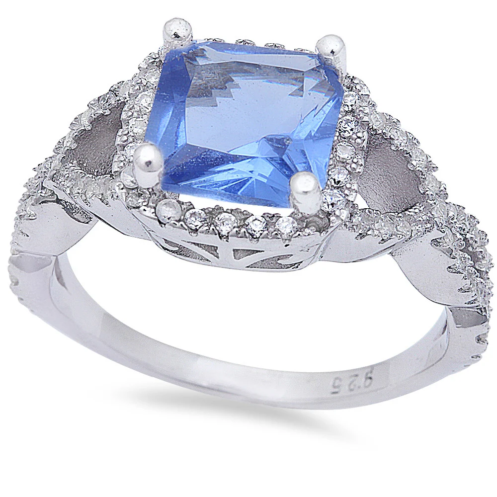 <span>CLOSEOUT!</span> Princess Shape Tanzanite & Cz Infinity Band .925 Sterling Silver Ring