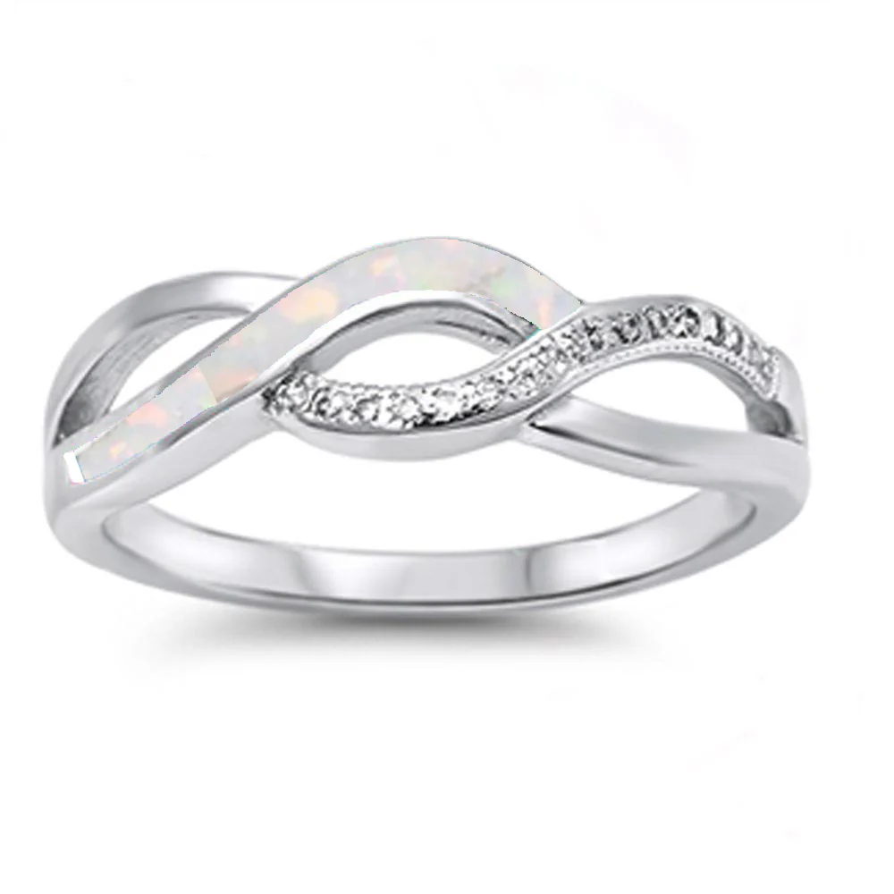 <span>CLOSEOUT! </span>White Opal & Cz Infinity Style .925 Sterling Silver Ring