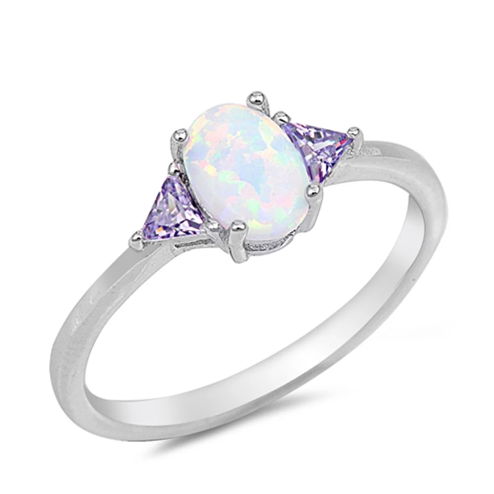 White Opal & Amethyst .925 Sterling Silver Ring