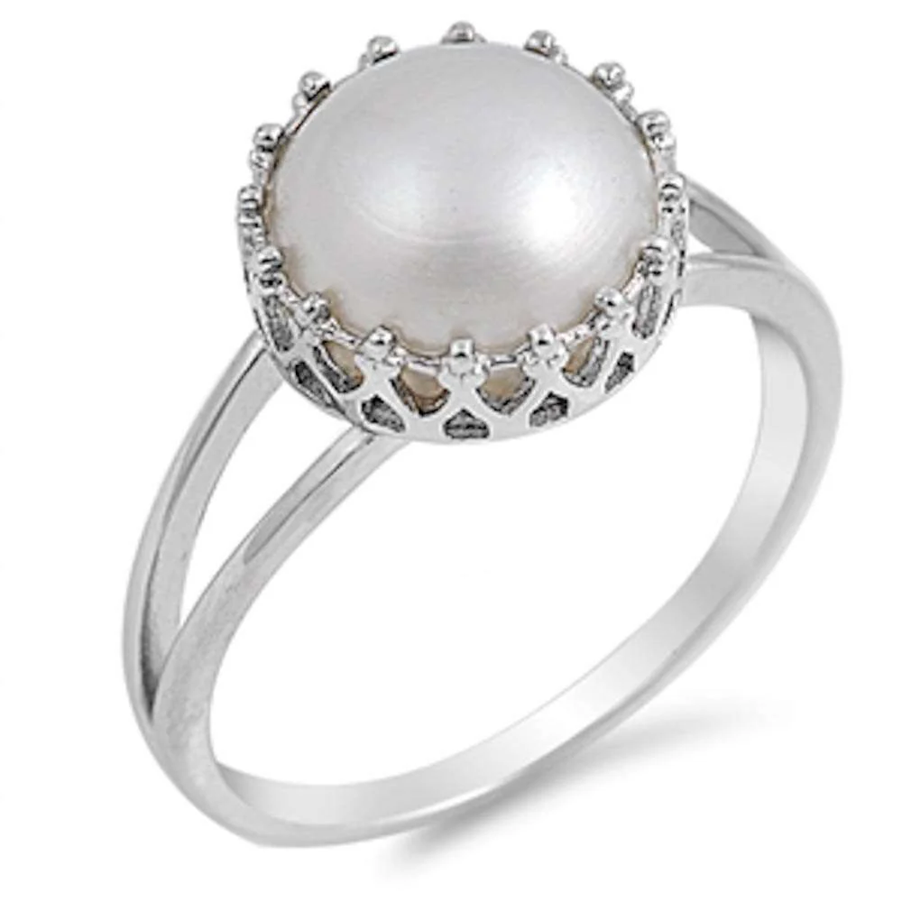 <span>CLOSEOUT! </span>Crown White Pearl .925 Sterling Silver Ring