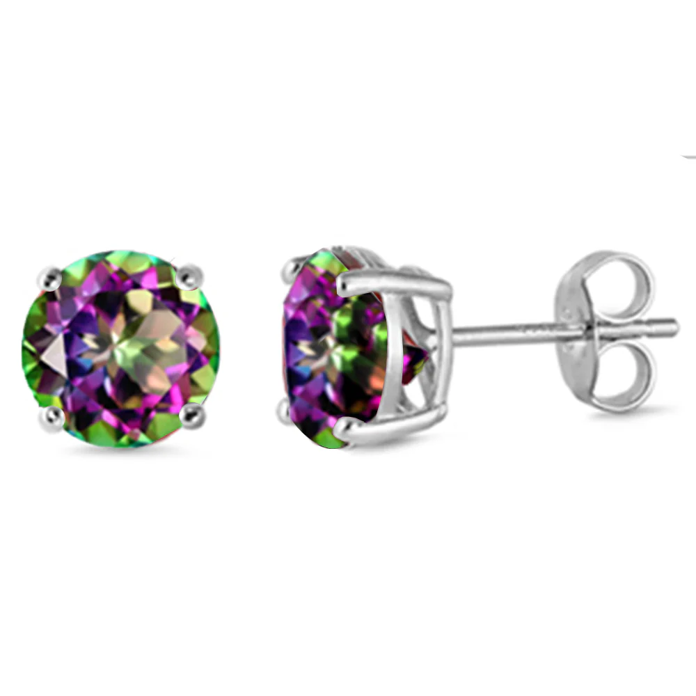 Round Rainbow Topaz Cubic Zirconia Casting Stud .925 Sterling Silver Earrings 2MM-10MM Available - Image 2