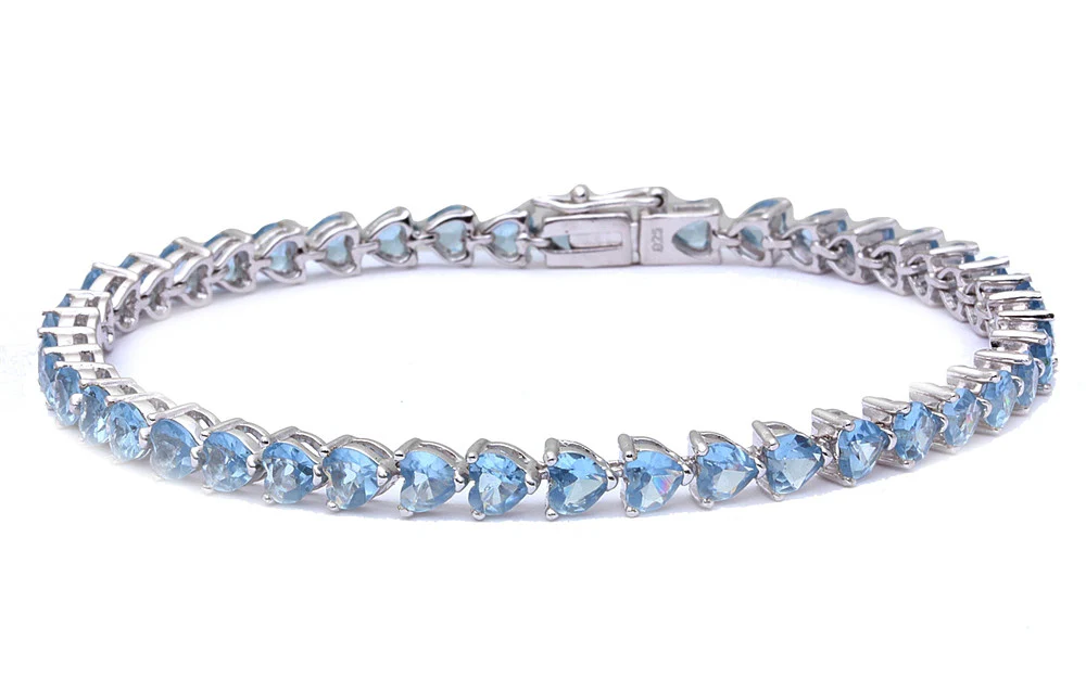 Aquamarine Heart Cz Gemstone Bracelet Solid .925 Sterling Silver