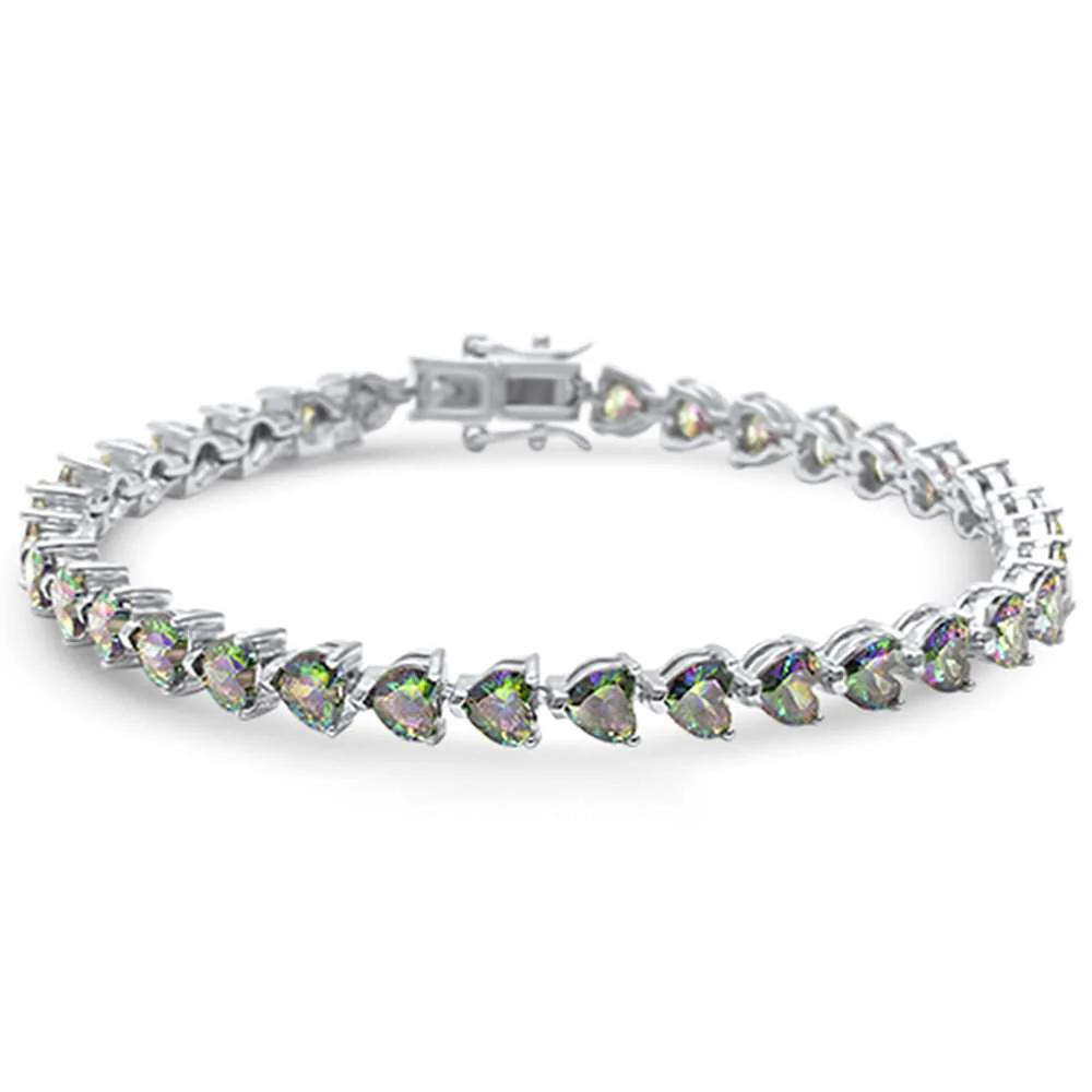 Rainbow Topaz Heart Cz Gemstone .925 Sterling Silver Bracelet