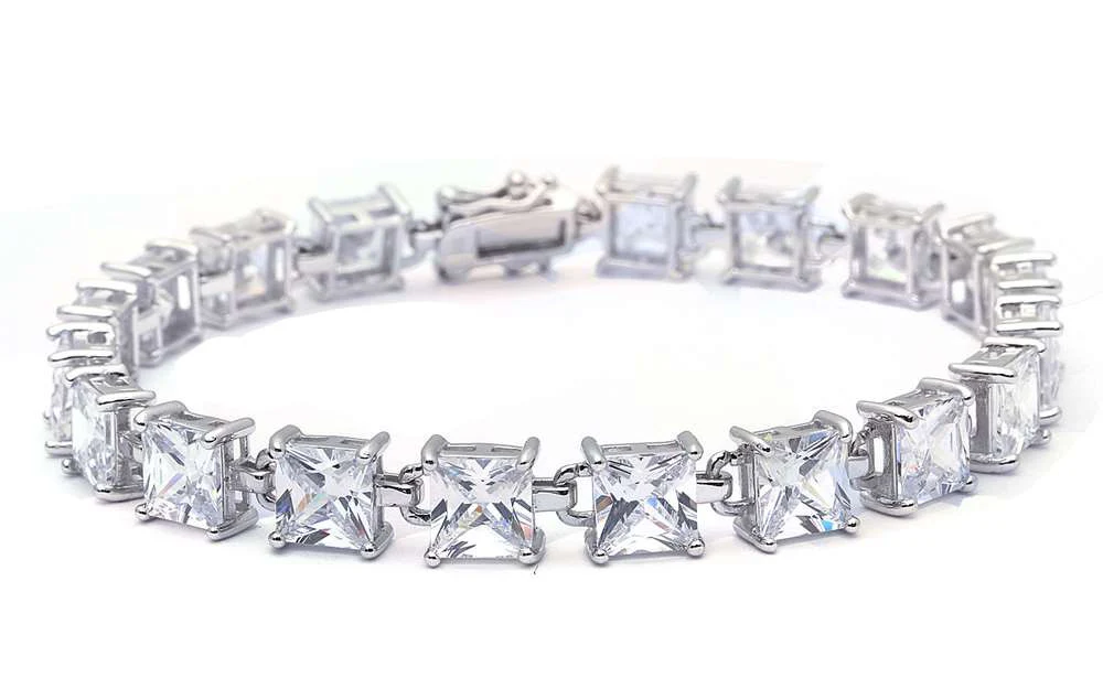 24CT Princess Cut Fine Cubic Zirconia .925 Sterling Silver Bracelet