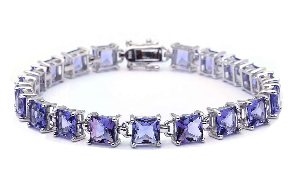 24CT Princess Cut Tanzanite .925 Sterling Silver Bracelet