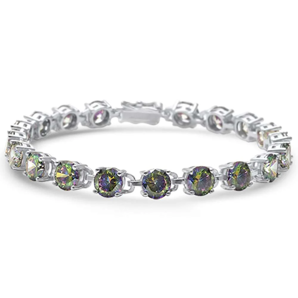16.5CT Round Rainbow Topaz  .925 Sterling Silver Bracelet
