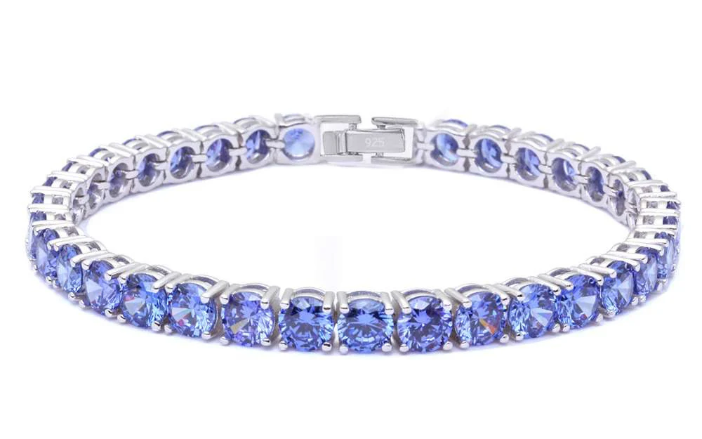 <span>CLOSEOUT! </span>4.5MM Round 14.5CT Tanzanite .925 Sterling Silver Bracelet 7.25"