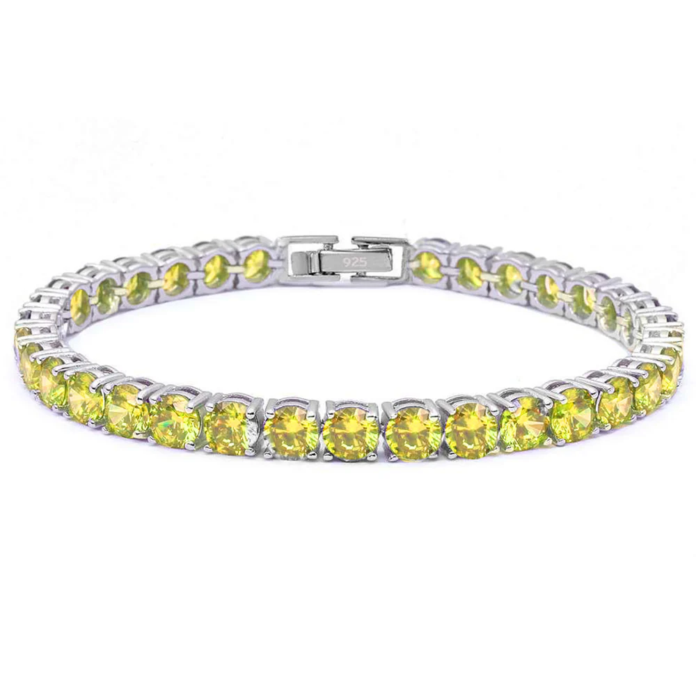 4.5MM Round 14.5CT Yellow Topaz .925 Sterling Silver Bracelet 7.25"