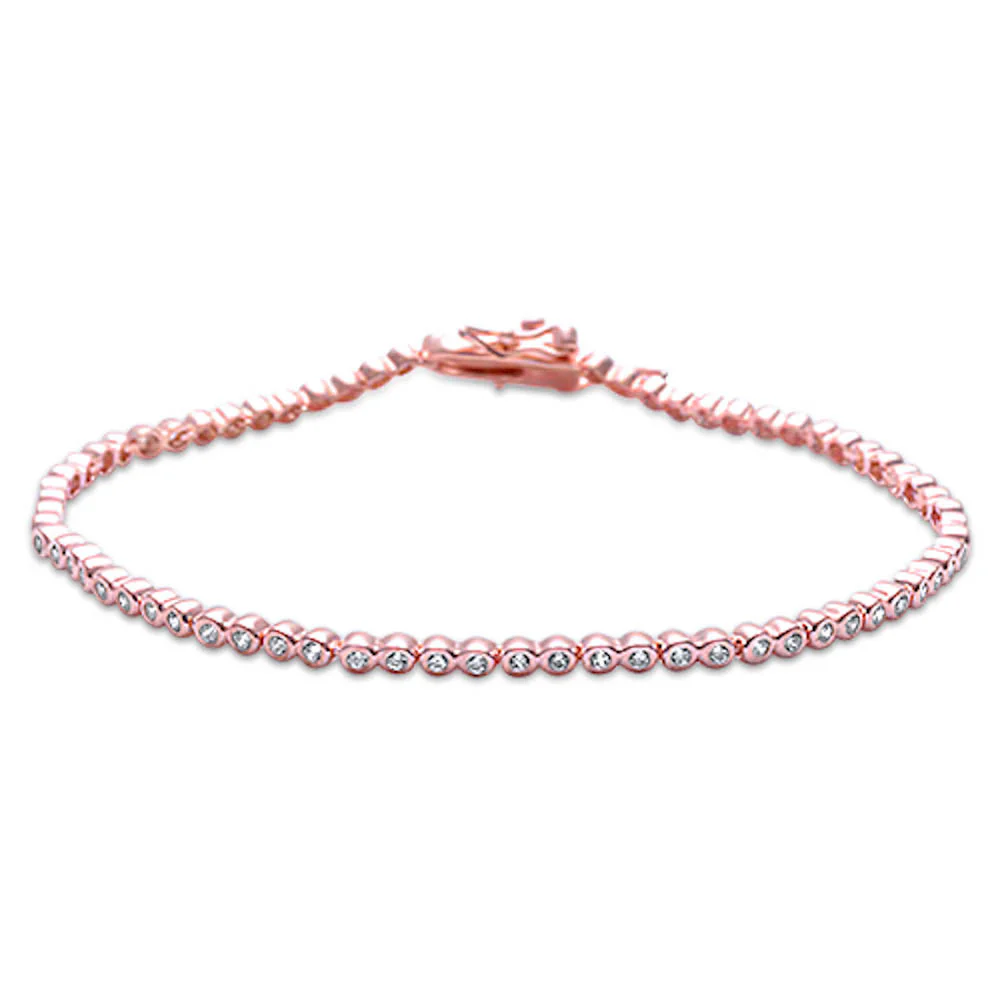 2MM Round Rose Gold Plated Round Bezel Set Cz .925 Sterling Silver Bracelet