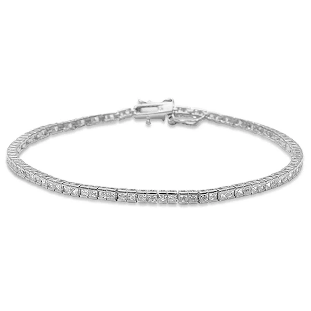2MM Princess Cut Cubic Zirconia .925 Sterling Silver Bracelet