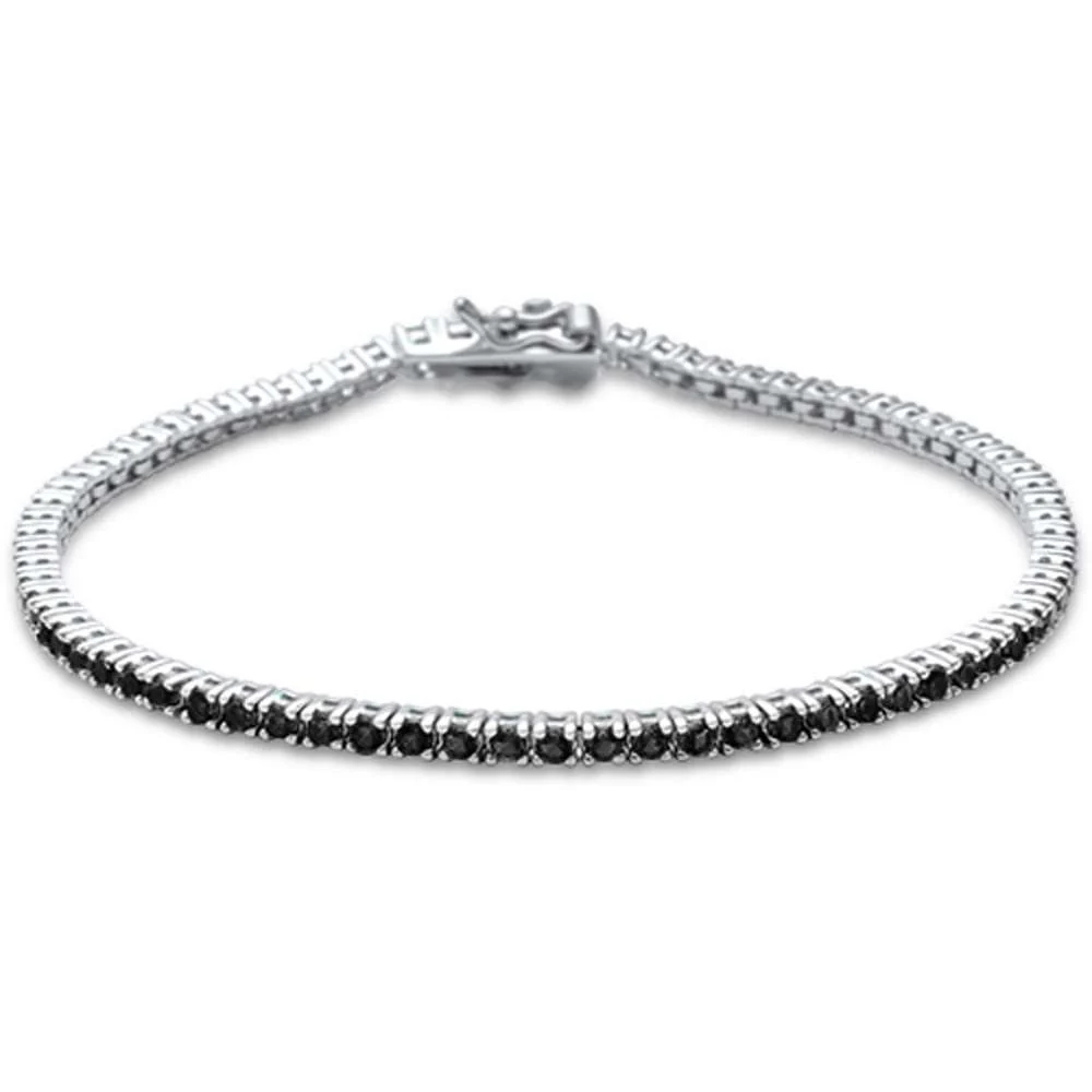 2.5MM ROUND 4 prong Tennis Black Onyx Cubic Zirconia  .925 Sterling Silver Bracelet 7.25"