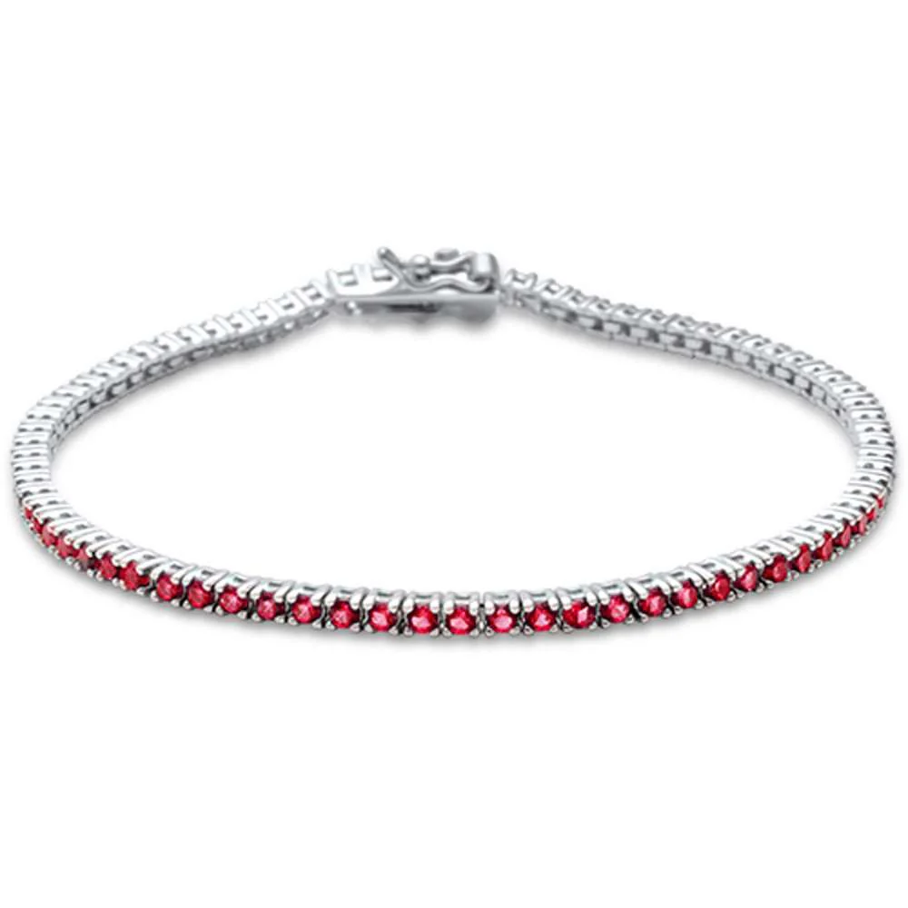 2.5MM ROUND 4 prong Tennis Garnet Cubic Zirconia  .925 Sterling Silver Bracelet 7.25"