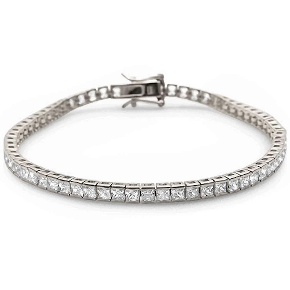 3MM Square Bezel Set Cubic Zirconia .925 Sterling Silver Bracelet 7.5"
