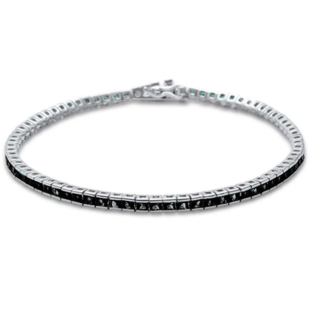 2.5MM Square Bezel Black Onyx .925 Sterling Silver Tennis Bracelet 7.5"