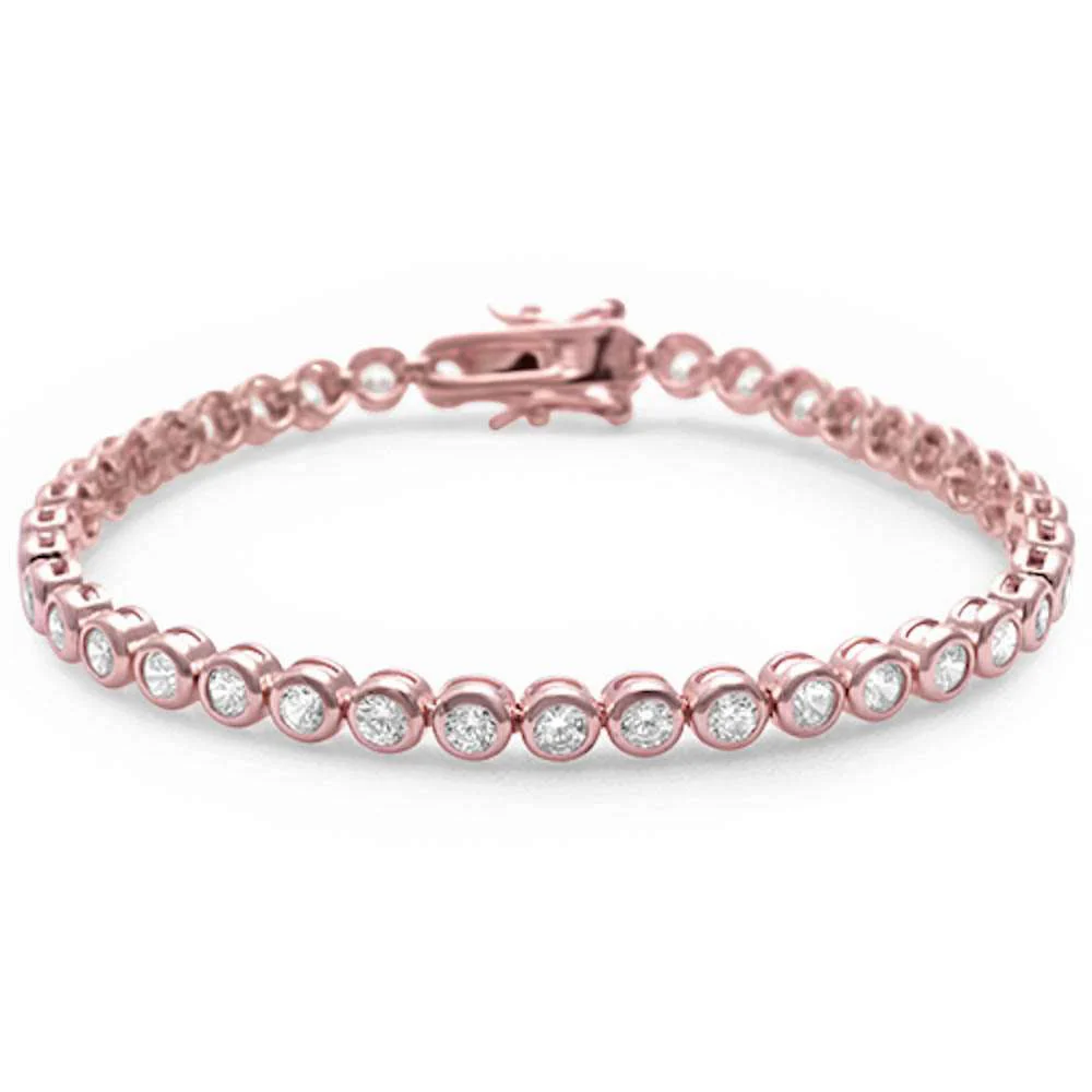 Rose Gold Plated Bezel Set Cubic Zirconia .925 Sterling Silver Bracelet