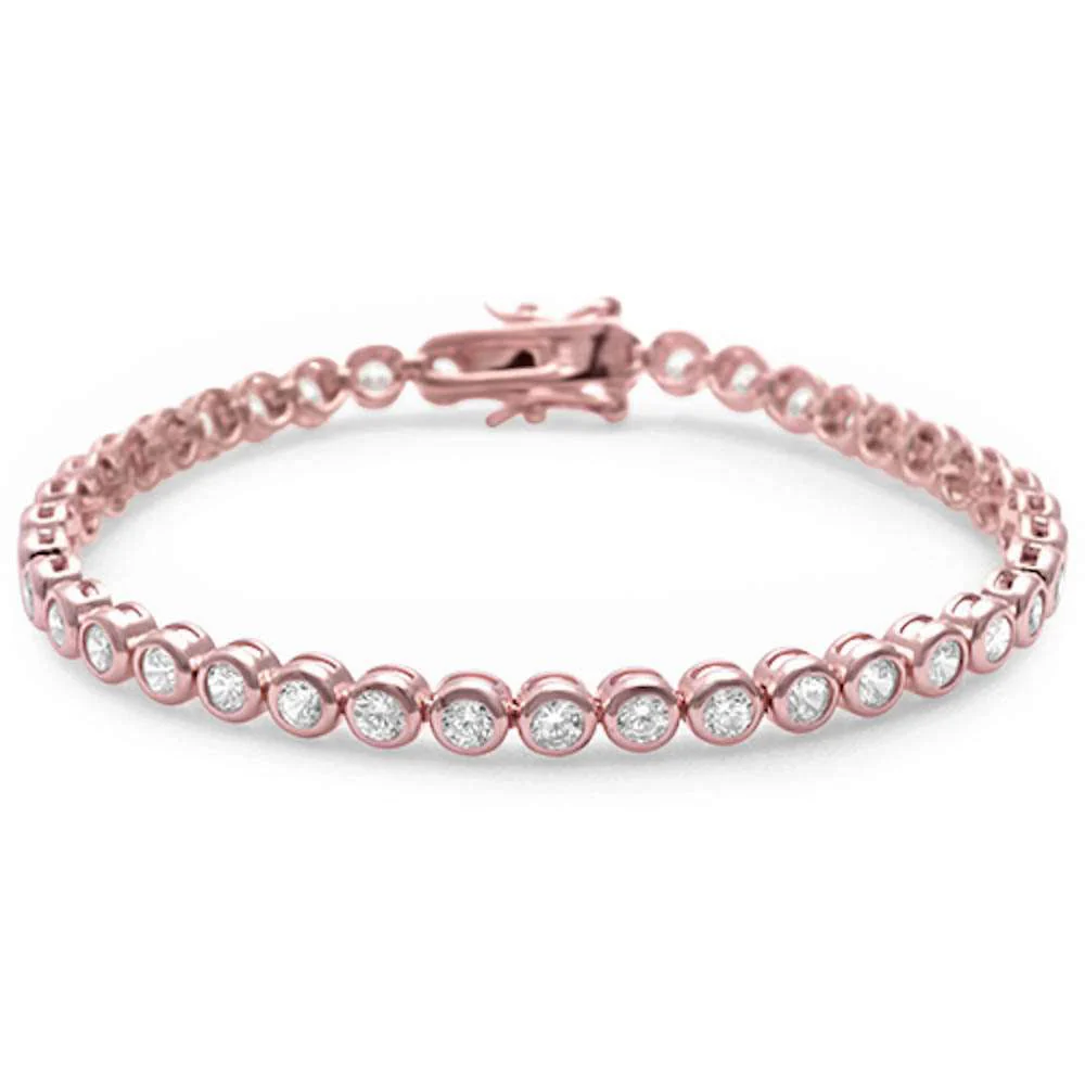 3MM Round Rose Gold Plated Round Bezel Cubic Zirconia .925 Sterling Silver Bracelet 7.25